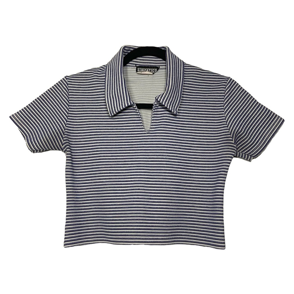 Blue and White Striped Cropped Collared Tee